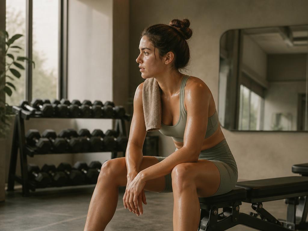 Sportlerin nach dem Krafttraining im Fitnessstudio